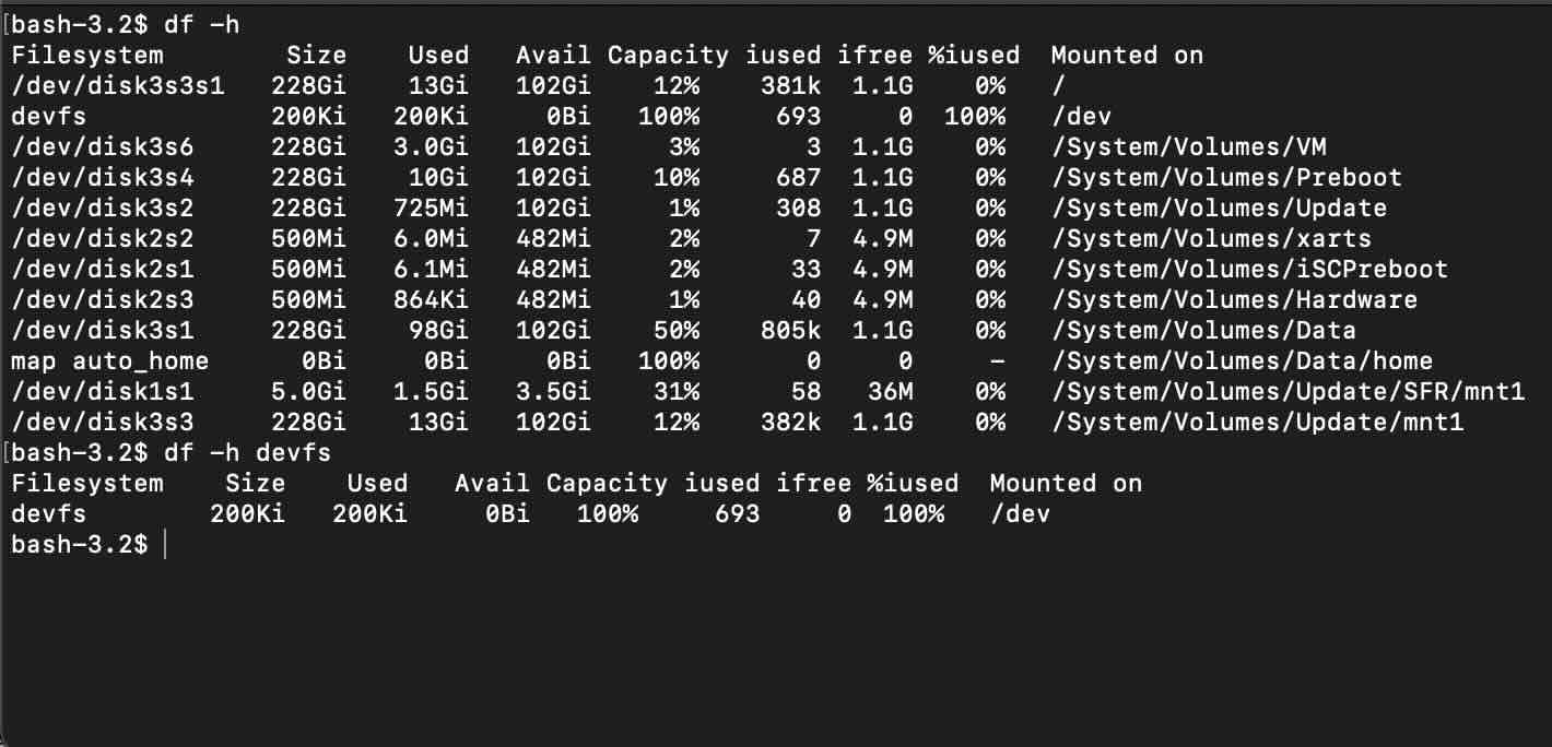 Bash Command to Check Disk Space